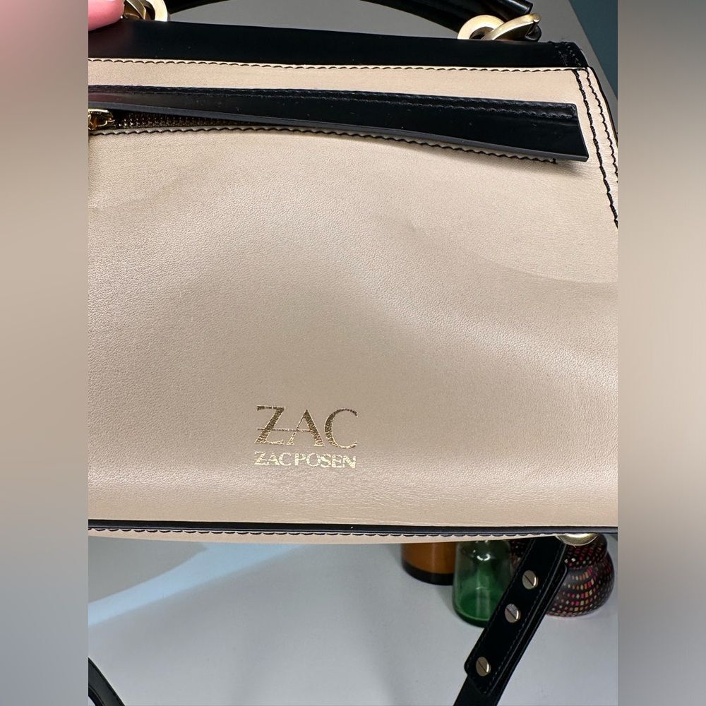 ZAC Zac Posen Eartha Top Handle Leather & Suede Satchel Cream Black Tan - Picture 9 of 15
